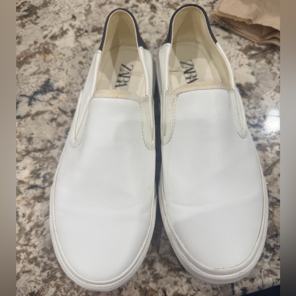 Zara White Leather Slip-On Loafers for women